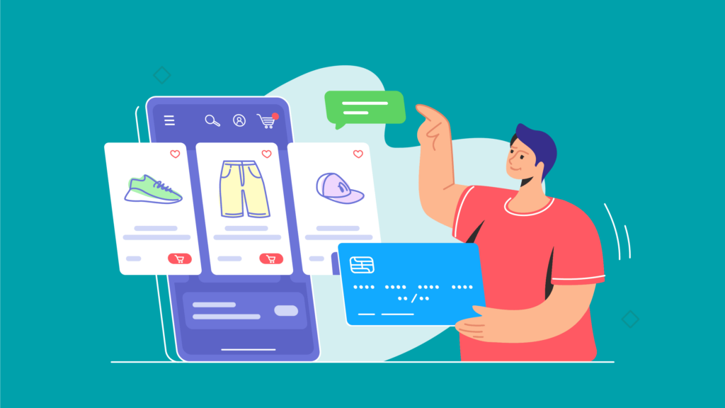 Illustration of a man shopping online