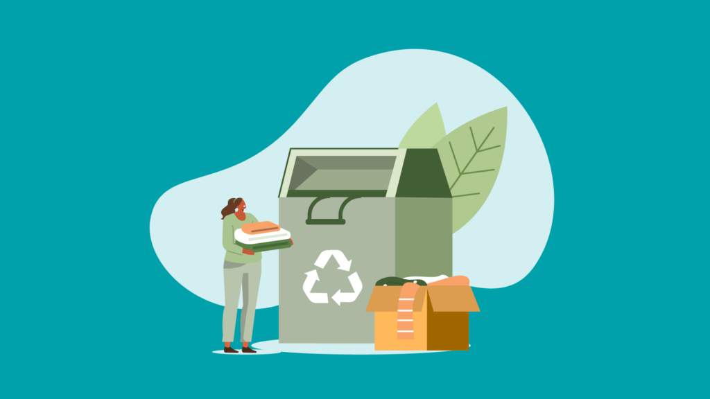 Illustration of a woman recycling her clothes